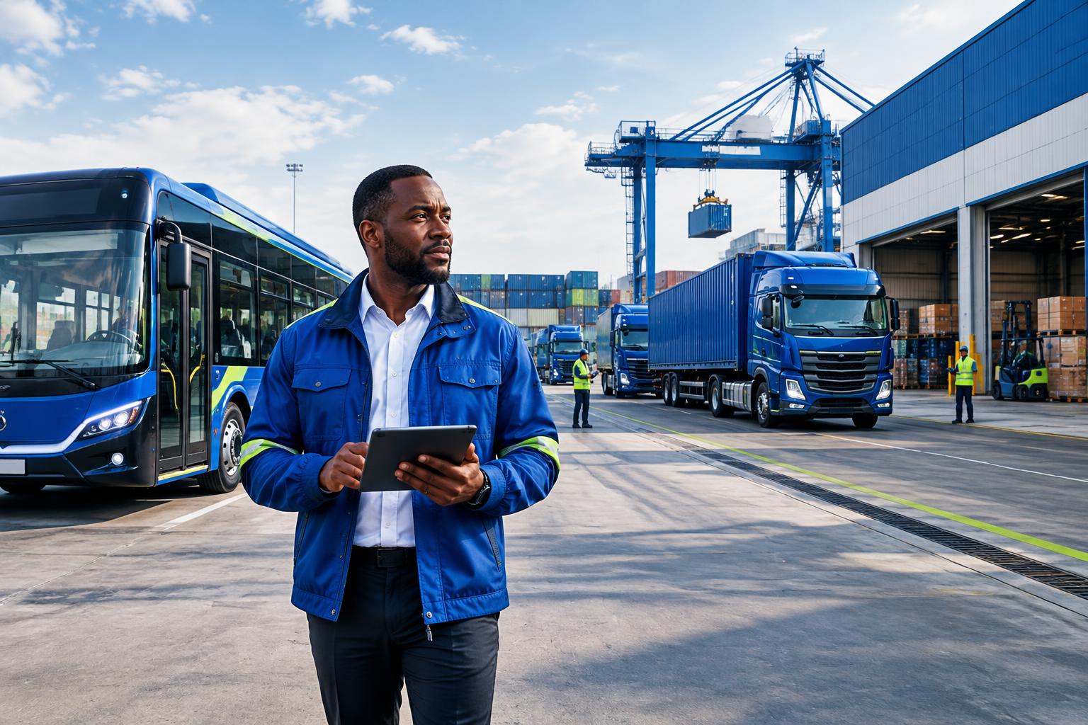 ACITIEL logistics manager coordinating buses, cargo trucks, containers and warehouse operations