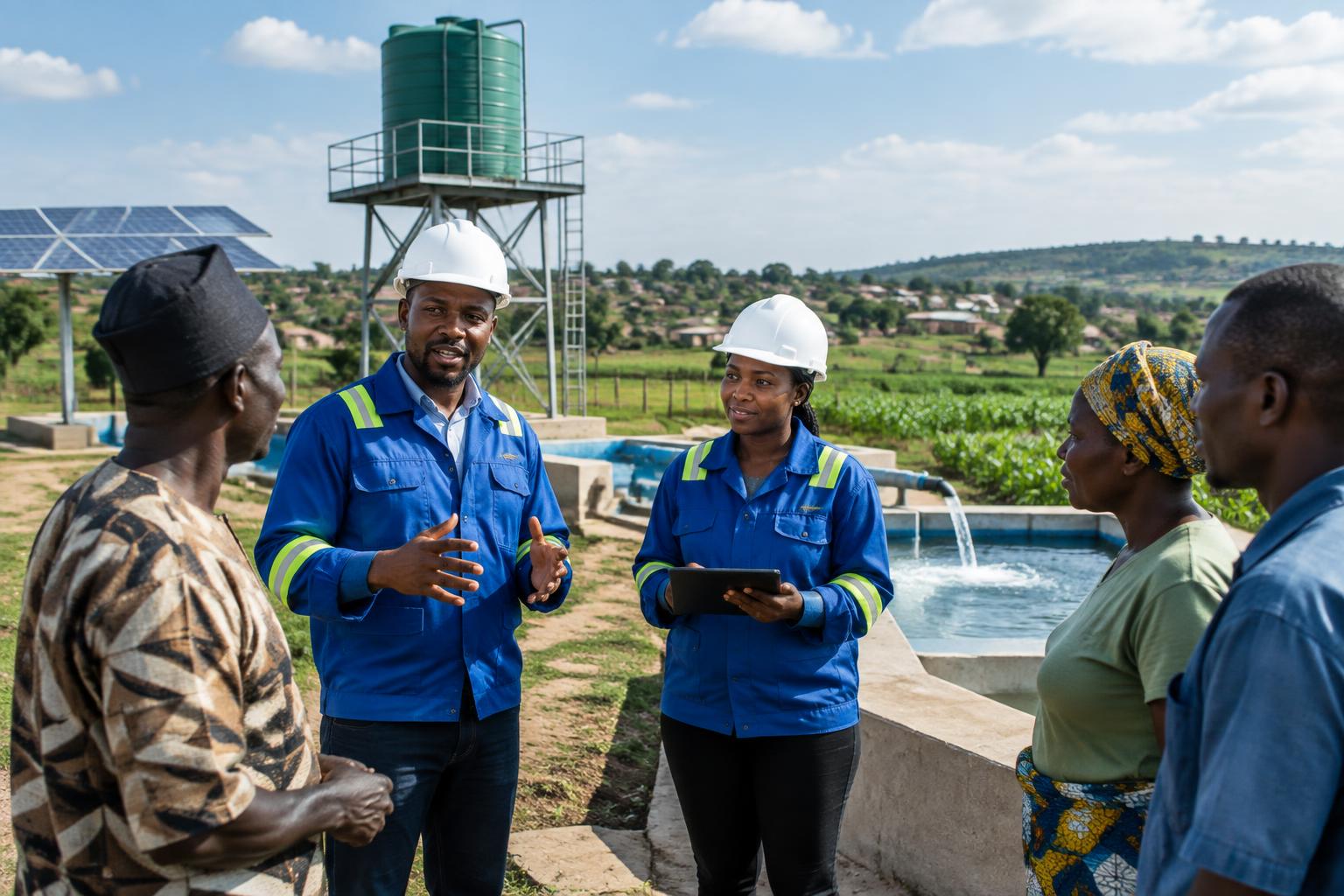 Engineers and local entrepreneurs discussing agricultural and water infrastructure